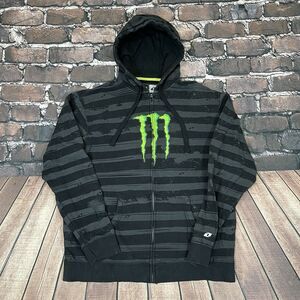 Vintage Monster Energy One Industries Striped Black Zip Hoodie Mens Size Large